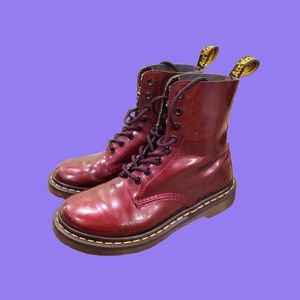 Dr. Martens Pascal Cherry Red Patent Combat Boots